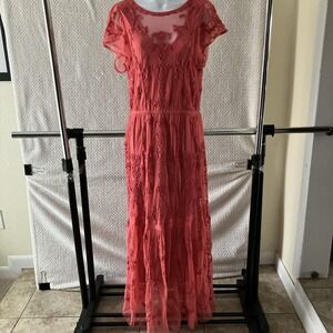NWT Sundance Mayfield Pink M Embroidered Tule Sheer Maxi Dress Boho Western $298